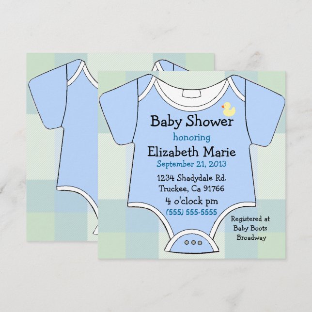 Invitation Douche d'équipement de bébé bleu (Devant / Derrière)