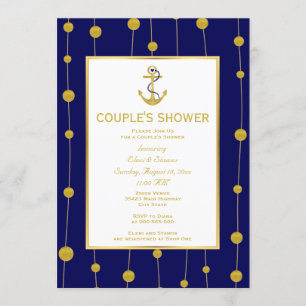 Invitation Douche du couple mariage nautique en feuille d'or