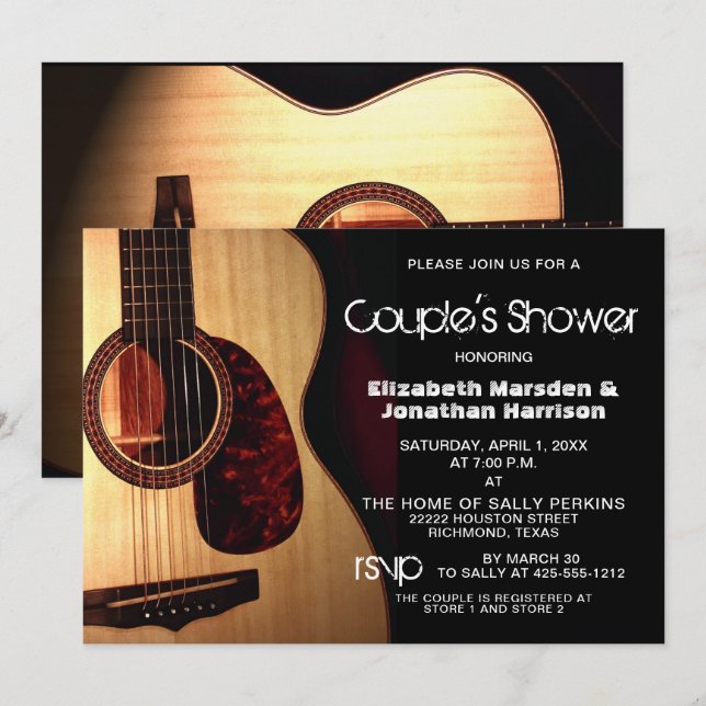 Invitation Douche d'un couple de guitares russe moderne (Devant / Derrière)