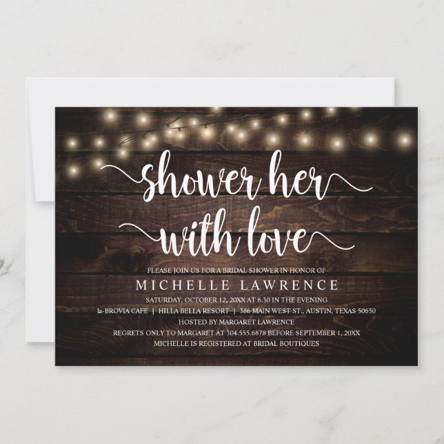 Invitation Douche-Elle Avec Amour, Fête des mariées Rustique (Devant)