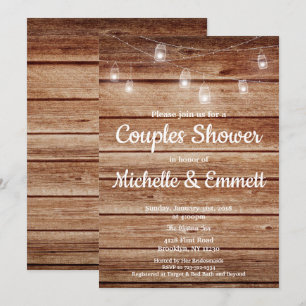 Invitation Douche en bois accrochante rustique de couples de