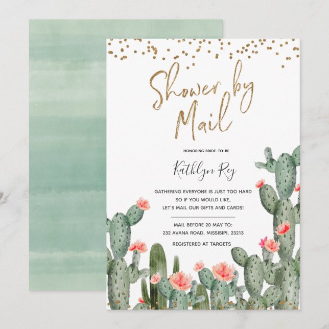 Invitation Douche en cactus mexicain par Fête des mariées pos (Devant / Derrière)