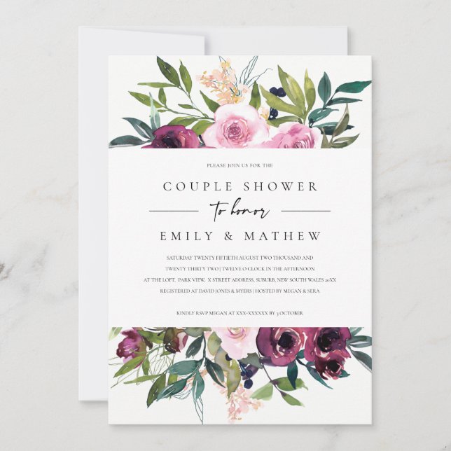 INVITATION DOUCHE EN COUPLE BUNCH BUNCH BURGUNDY BRILLANT (Devant)