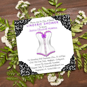 Invitation Douche en dentelle violette et en corse noire