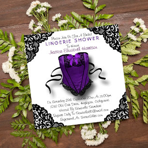 Invitation Douche en dentelle violette et en corse noire