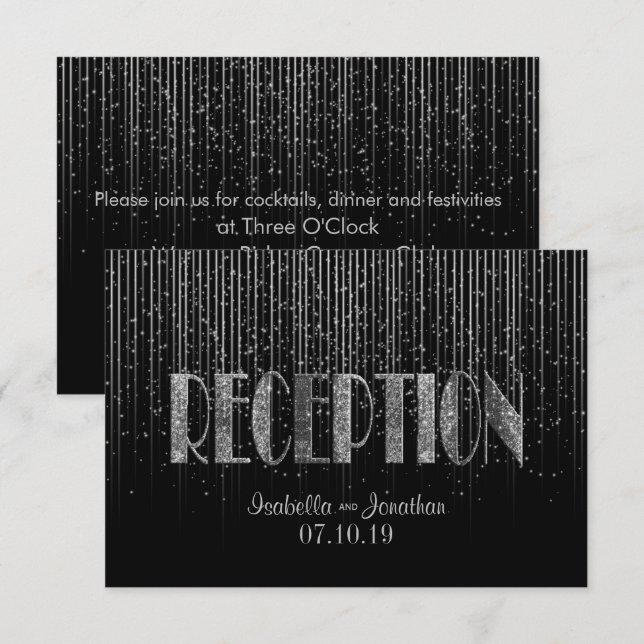 Invitation Douche en étoile d'argent et noir - Réception (Devant / Derrière)