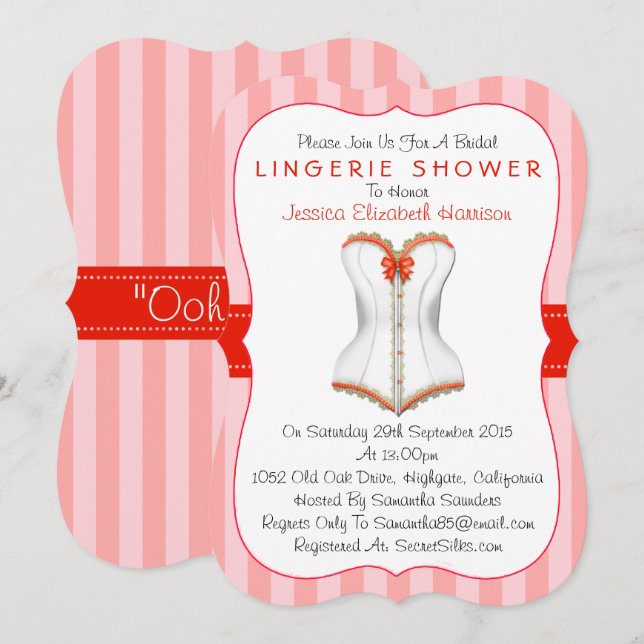 Invitation Douche en lingerie en corse rouge et blanc (Devant / Derrière)