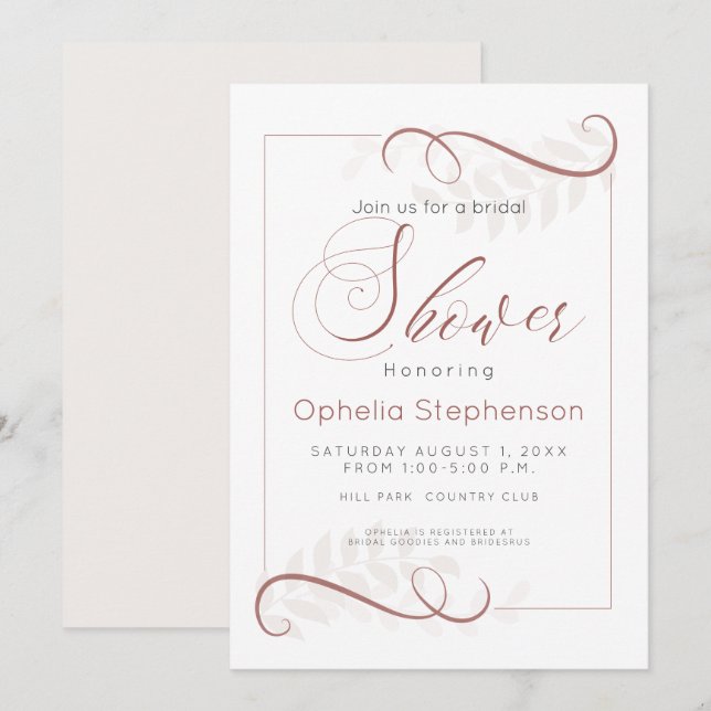 Invitation Douche épice moderne Brown et crème pâle Feuilles (Devant / Derrière)