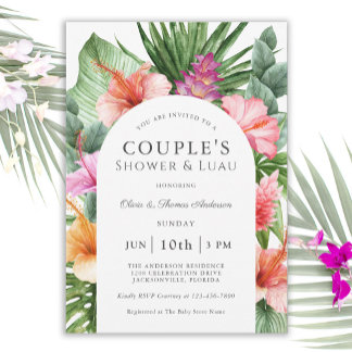 Invitation Douche et Luau à la florale tropicale luxuriante