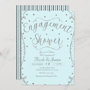 Invitation Douche Fiançailles bleu clair et argent