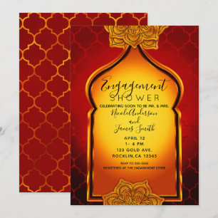 Invitation Douche Fiançailles indienne arabe en or rouge vif