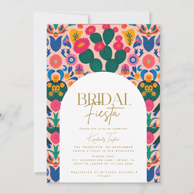 Invitation Douche Fiesta Florale Rose Mexicaine (Devant)