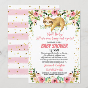 Invitation Douche Fille Fille Sloth Par Courrier Rose Et Or