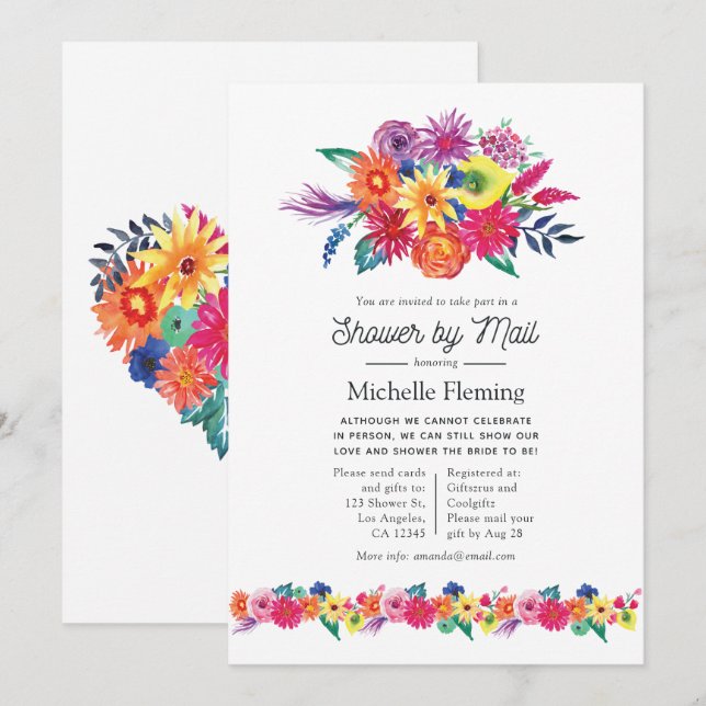 Invitation Douche Floral Fiesta par courrier (Devant / Derrière)