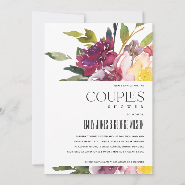 INVITATION DOUCHE FLORALE BURGUNDY JAUNE CLAIRE (Devant)