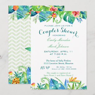 Invitation Douche florale de couples d'aquarelle tropicale