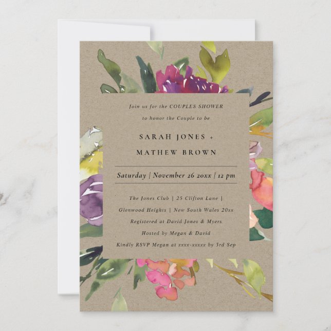INVITATION DOUCHE FLORALE DE COUPLES FLORAUX DE KRAFT JAUNE B (Devant)