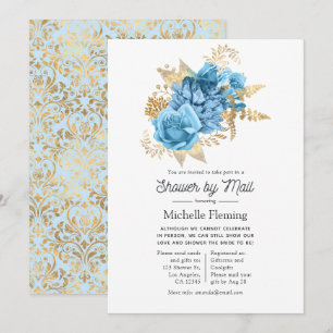 Invitation Douche florale Pastel Blue et Gold par la poste