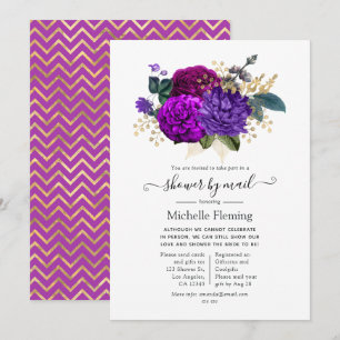 Invitation Douche Florale Royale Violette et Or par la Poste
