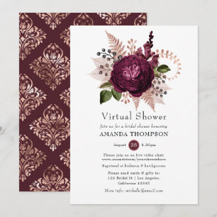Invitation Douche Florale Virtuelle Marsala et Or Rose