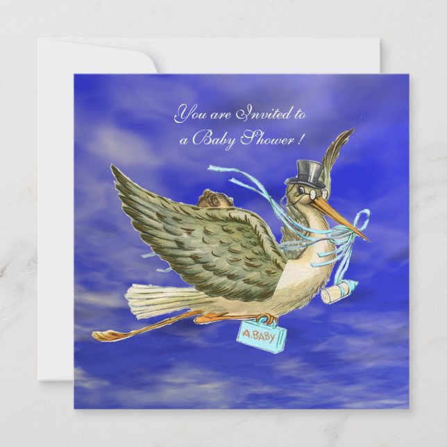 INVITATION DOUCHE GARÇON STORK BÉBÉ (Devant)