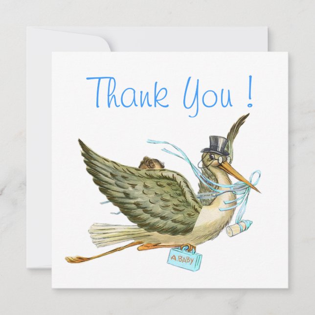 Invitation DOUCHE GARÇON STORK BÉBÉ, Merci Bleu Blanc (Devant)