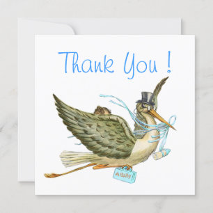 Invitation DOUCHE GARÇON STORK BÉBÉ, Merci Bleu Blanc