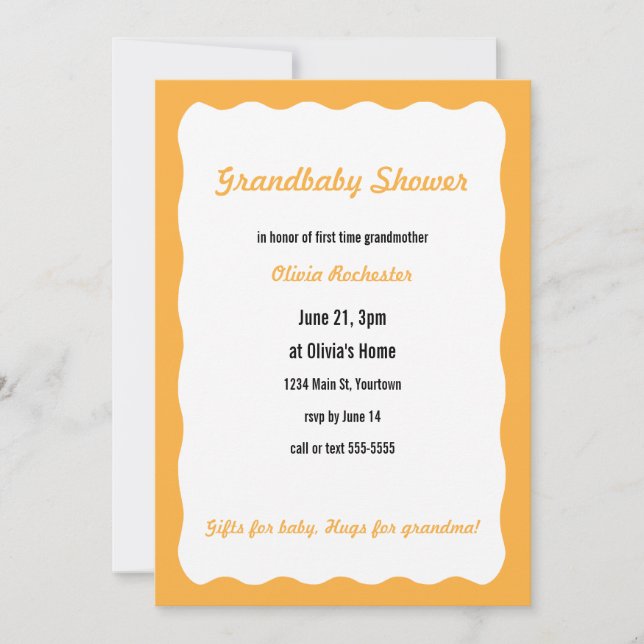 Invitation Douche grand-bébé avec bordure orange (Devant)