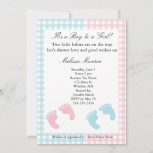 Invitation douche Jumeaux bleu et rose
