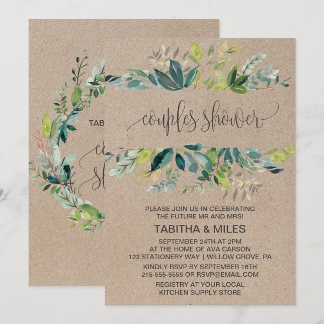 Invitation Douche Kraft Foliage Couples (Devant / Derrière)