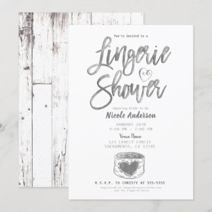 Invitation Douche lingerie argentée Glam Bois de grange rusti