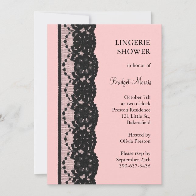 Invitation Douche Lingerie en dentelle française (rose) (Devant)