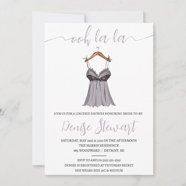 Invitation Douche Lingerie, Noir, Blanc, Gris, Fête des marié (Devant)