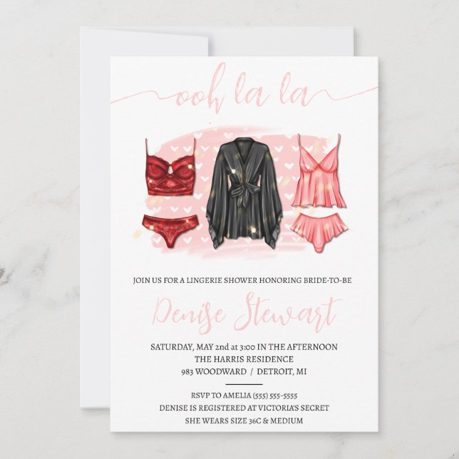 Invitation Douche Lingerie, Noir, Rose, Rouge, Fête des marié (Devant)