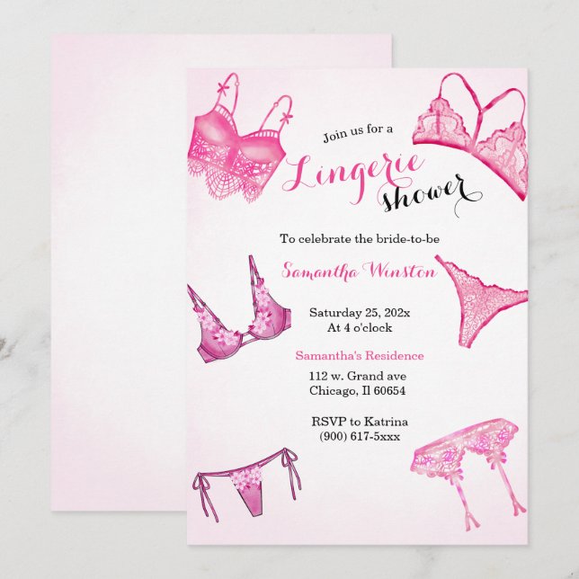 Invitation Douche Lingerie rose (Devant / Derrière)