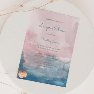 Invitation Douche lingerie rose et bleu Aquarelle