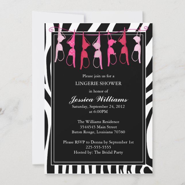 Invitation Douche Lingerie| Zèbre (Devant)