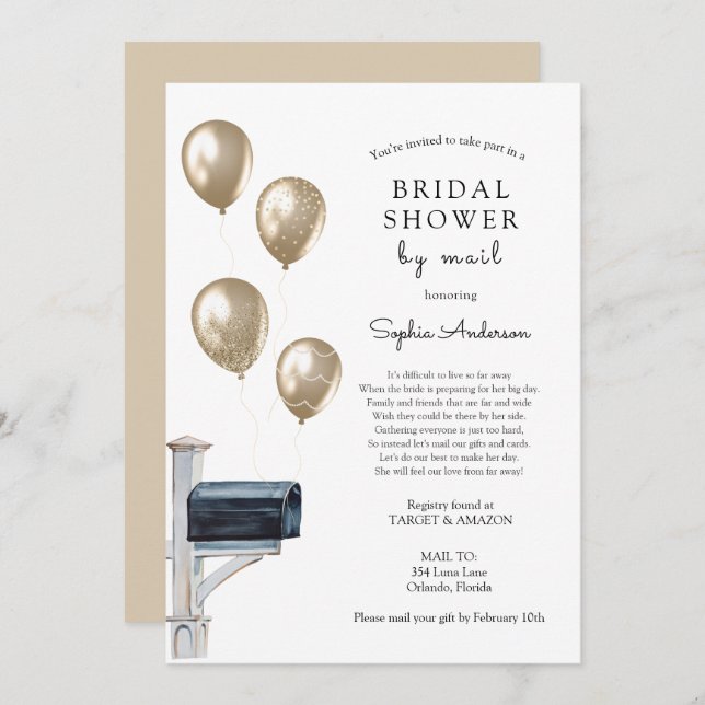 Invitation Douche longue distance nuptiale par courrier (Devant / Derrière)
