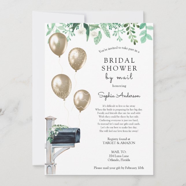 Invitation Douche longue distance nuptiale par courrier (Devant)