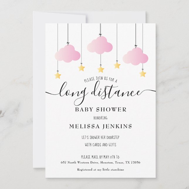 Invitation Douche longue distance | Saupoudrer par courrier r (Devant)