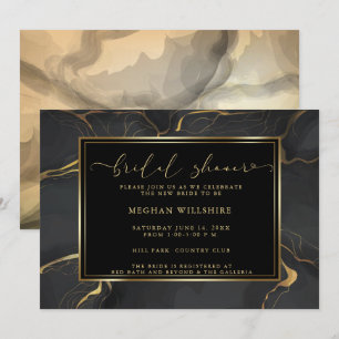 Invitation DOUCHE Marbre noir et or élégant