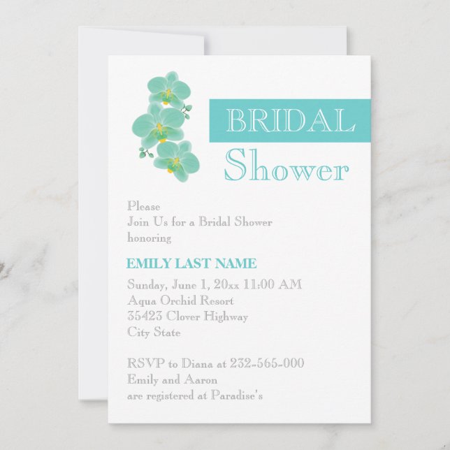 Invitation Douche mariage pour orchidée bleue Stripe & aqua (Devant)