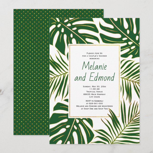 Invitation Douche mariage tropicale verte feuille (Devant / Derrière)