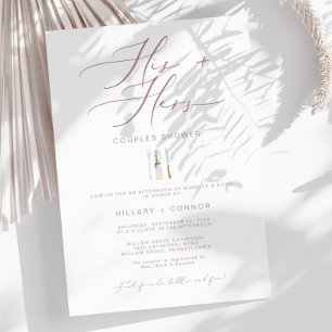 Invitation Douche Mariés Calligraphie Rose Moderne pour Lui e