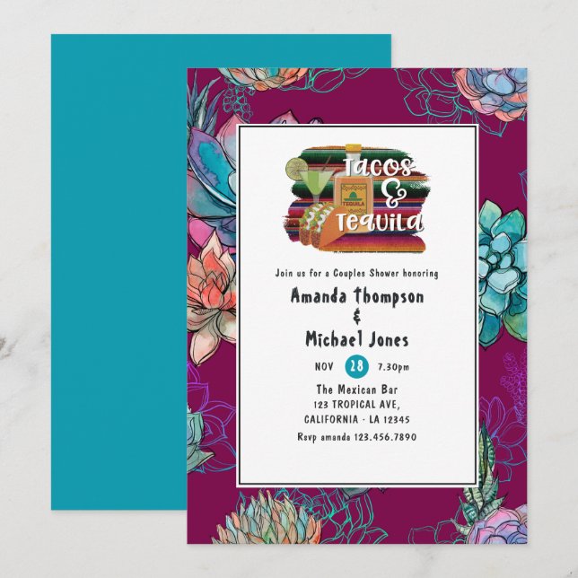 Invitation Douche mexicaine Fiesta Tacos et Tequila Couples (Devant / Derrière)