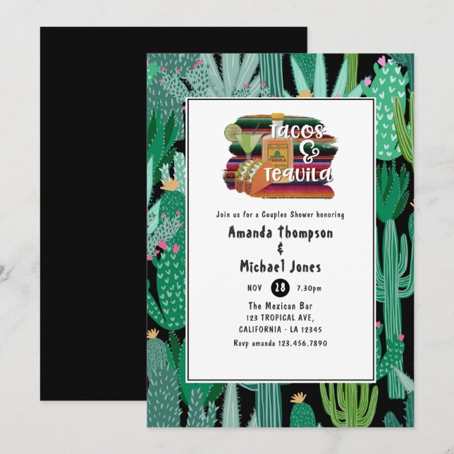 Invitation Douche mexicaine Fiesta Tacos et Tequila Couples (Devant / Derrière)