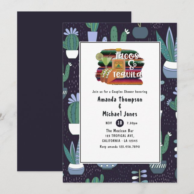 Invitation Douche mexicaine Fiesta Tacos et Tequila Couples (Devant / Derrière)