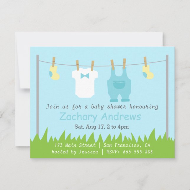 Invitation Douche mignonne de bébé avec des vêtements de bébé (Devant)