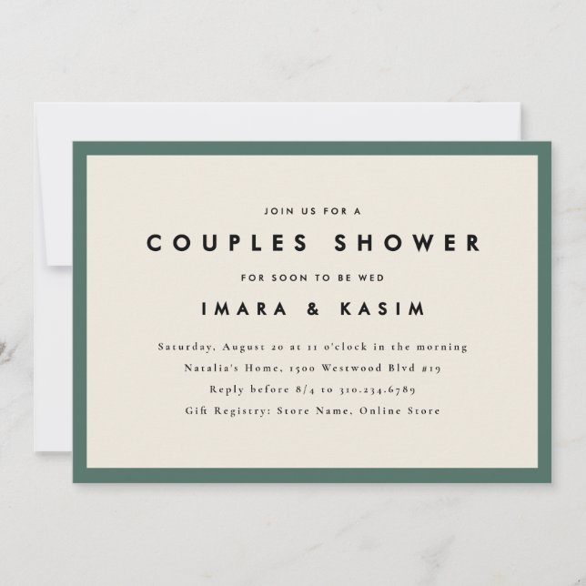 Invitation Douche minimale Rétro Couples Vert Mi-Siècle (Devant)