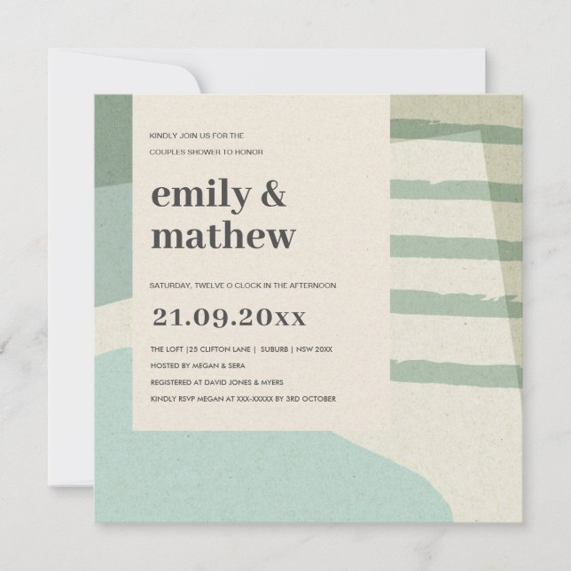 INVITATION DOUCHE MODERNE ABSTRAITE AQUA BLEU ART COUPLES (Devant)